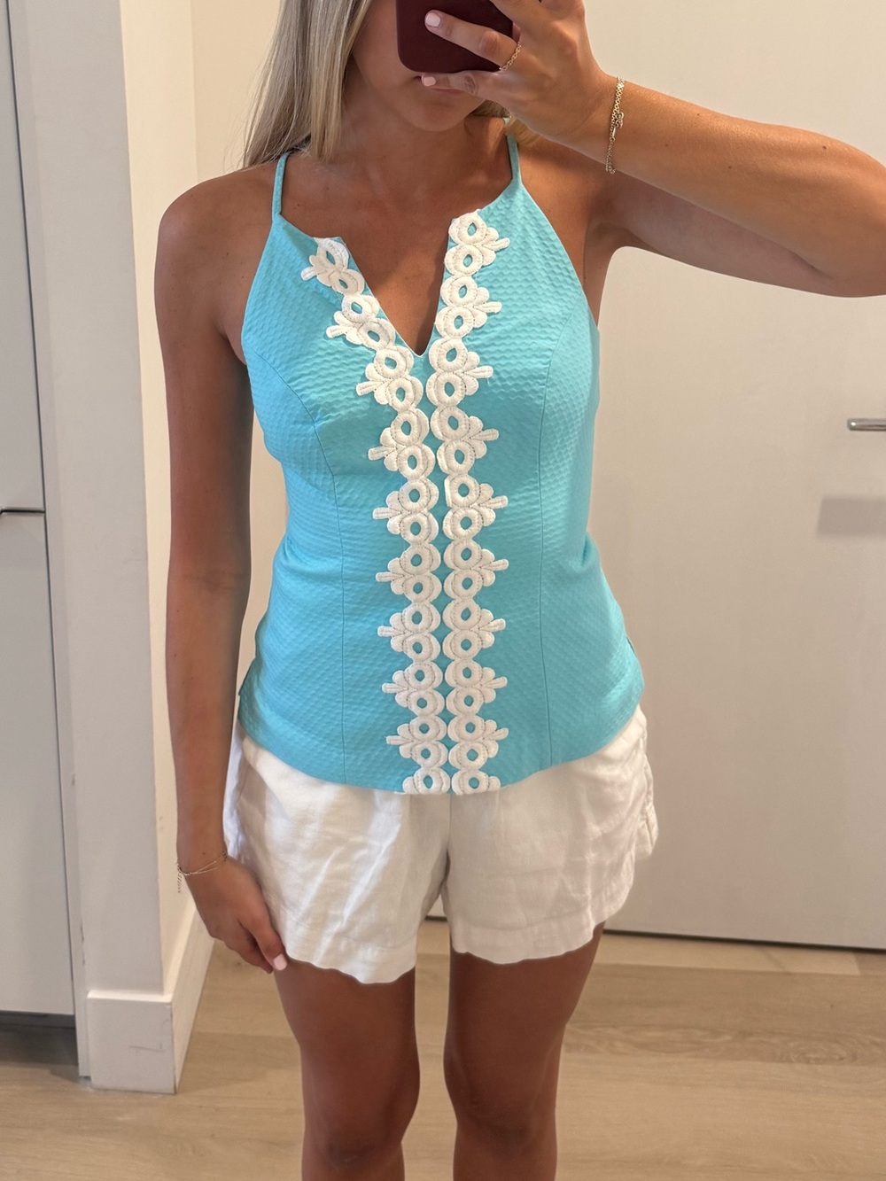 Lilly Pulitzer Aqua Blue Lace-Trim Halter Camisole